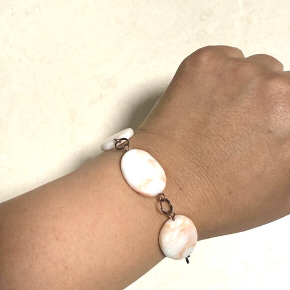 2/$20, Red Vein White Marble Bracelet, Large Genuine Gemstone + Copper Links - Picture 10 of 12